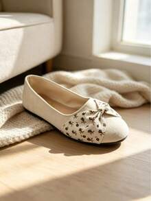 Women's Ditsy Floral Print Commuter Casual Basic Ruffle Bow Ballet Soft Sole Flat Shoes All Season - Chantilly - View 1