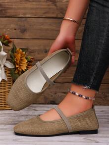 1 Pair Women's Fashion Square Toe Flat Shoes, Solid Color Retro Versatile Commute Party Outdoor All-Season Wear - Brown - View 6