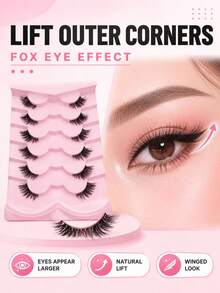 6 Pairs Cat Eye Half False Eyelashes, Fox Style 3D Fluffy Voluminous Lifted Outer Corner Design, 30s Quick Application Beginner-Friendly, Reusable Lightweight Comfortable, Fox Eye Half Lashes For Makeup Beginners, Commuters And Beauty Enthusiasts, Suitable For Daily Commute, Dating, Outings And Beginner Practice - View 3