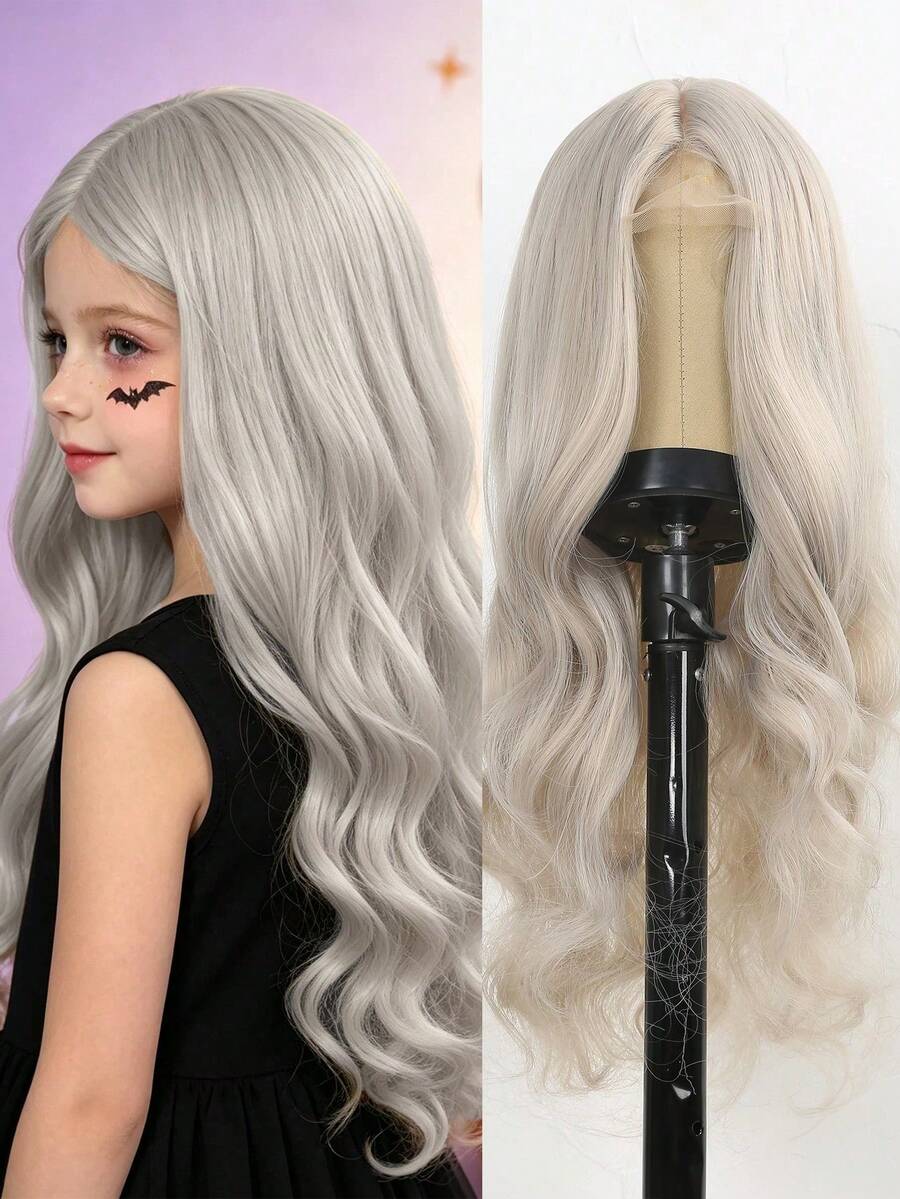 Children's Synthetic Long Wavy Wig, Suitable For Party, Daily Wear, Natural Hair Texture Heat Resistant, Halloween Cosplay