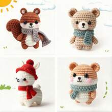 Squirrel, Bear, Alpaca, Hamster - Crochet Kit Material Pack - Adult Beginner Crochet Kit With Step-By-Step Text Tutorial, Squirrel, Bear, Alpaca, Hamster - Kit, Four Animal Options, Cute And Fun Home Decor, Birthday, Valentine's Day, Holiday Gift (Not A Finished Product, Requires Hand Crochet) - C-Multicolor Set - View 2