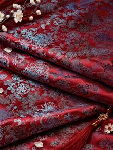 1pc Red Floral Jacquard Fabric, Exquisite Traditional Floral Woven Surface, Soft Satin Backing, Glossy Draping Material, Suitable For Fashion Clothing, Daily Wear, Photo Background, Party Decoration And DIY Craft Projects Shiny Textile Fabric - Multicolor - View 6
