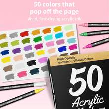 Spidol Akrilik Flysea untuk Melukis Kaca, Spidol Lukis Lembut yang Dapat Dilapisi, 50 Warna, Ujung Ganda, Daya Tutup Tinggi, Tidak Luntur, Warna Cerah, Cocok untuk Mahasiswa Seni - Set - View 3