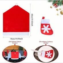 10 Sets (10 Christmas Chair Covers And 10 Tablecloths) - Santa Hat Chair Covers - Christmas Chair Back Covers For Christmas Decoration - Perfect For Dining Table/Home Dining Room/Cafe - Red and White - View 1