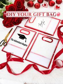 1/2/4pcs Red Frame Transparent Plastic Gift Bags, With Perforated Handle, Reusable PP Gift Bags, With Ribbon, Suitable For Graduation, Wedding, Bridal, Birthday, Baby Shower, Small Business - Multicolor - View 7