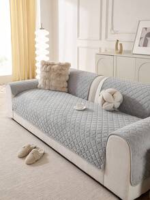 1pc Solid Color Plaid Sofa Cover, Water-Repellent, Stain-Resistant, Anti-Slip, All-Season, Machine Washable, Suitable For Cats And Dogs - Light Grey - View 7