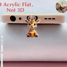Giraffe Drinking Juice 2D Acrylic Pendant Phone Dust Plug, Compatible With Apple Type-C Dust Plug - Multicolor - View 3