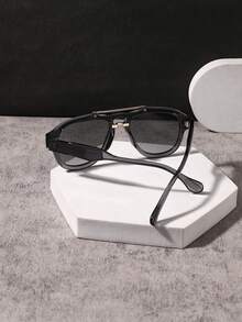 1 PC Men's Lightweight Aviator Fashion Glasses Double Beam Frame Gold Bar Decor Retro Chic For Commuting Vacation Outing With Glasses Box - Multicolor - View 5