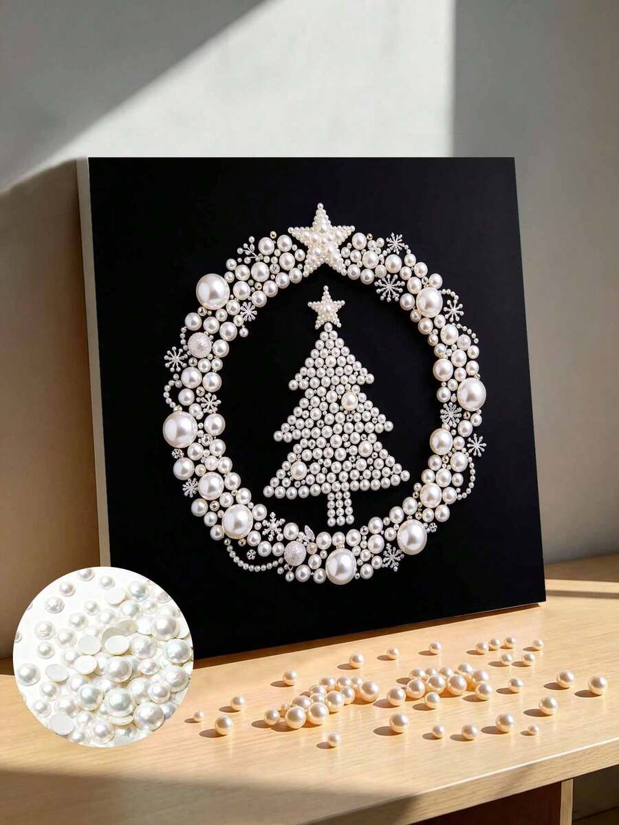 Handmade Pearl Painting Set, Pearl Christmas Tree Pattern Design, Full Set Of Hand Tools, Wall Decoration, Holiday Gifts. - A - View 1