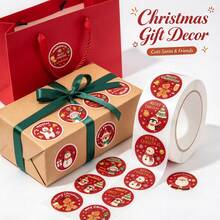 500 piezas de pegatinas redondas en rollo navideñas, calcomanías autoadhesivas lindas de Papá Noel, muñeco de nieve, pingüino y reno para regalos, sobres, álbumes de recortes y decoración navideña - 500 unidades/rollo - Ver 1