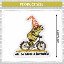 RHUAGYP 1pc Funny Frog Riding Bicycle Slogan Embroidered Patch, Wearing Orange Party Hat Graphic, Iron-On Or Sew-On Badge Suitable For Clothing Decoration - Multicolor - View 2