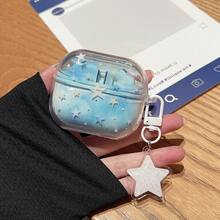 Girl's Transparent Blue & White Star Pattern Shockproof Soft Shell Earphone Case + Star Keychain Pendant Compatible With Samsung Galaxy Buds 4/4pro/3pro/2pro/FE/Core/3FE/LIVE Wireless Bluetooth Earphones Protective Cover - Transparent Blue With White Stars - View 6