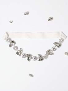 1pc Rhinestone Floral Bridal Garter, Elegant Elastic Crystal Thigh Ring Leg Chain Wedding Party Prom Accessory For Women - Silver - View 7