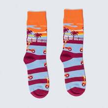 1/4 Pairs Multi-Color Random Couple Socks, All-Season, Illustration Music Note, Skateboard, Coconut Tree Landscape Silhouette, Personalized Fashion Street Casual Mid-Calf Socks - Multicolor - View 11