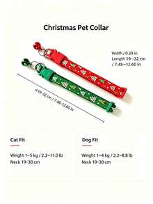 1pc New Christmas Collar, Random Color, Christmas Cat Collar With Bell, Adjustable Christmas Pattern Pet Collar, Suitable For Kittens And Puppies, Red/Green Random - Multicolor - View 3