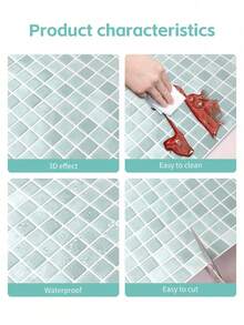 2D10-Inch X 10-Inch Waterproof Textured Vinyl DIY Wallpaper, Self-Adhesive Peel And Stick Tile Backsplash, Small Square Stick-On Tiles For Home Decor - Mosaic Faux Tile - View 2