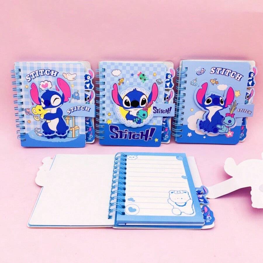 Set 4 Buku Catatan Kartun Stitch A7, Buku Catatan Spiral dengan Kunci Lucu, Cocok untuk Perlengkapan Sekolah dan Kantor, Hadiah Kembali ke Sekolah, Merchandise Disney, Wajib Dimiliki untuk Penggemar Star Baby - Buku pemisah jahitan - View 1