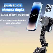 Tripé 1.8 Metros Magnético Bastão de selfie Com Rastreamento Facial de IA com câmera dupla 360° LAY C12C - Preto - Visão 2