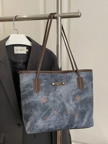 大容量女款時尚百搭休閒極簡通勤單肩托特包 - 藍色 - 查看 9