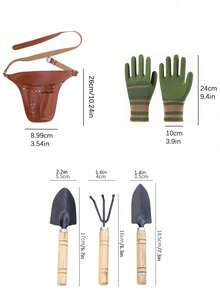Outdoor Garden Tool Storage Bag, 3 PiecesGardening Hand Tool Set With Wooden Handle Small Shovel, Soil Rake, Weeding , Thickened Puncture-Resistant Gardening Gloves, Florist Tool Belt, Portable Planting Tool Storage Bag, Wear-Resistant Gardening Tool Storage Bag; Multi-Pocket Quick-Access Tool Apron, Lightweight Waist Storage Bag; Suitable For Digging, Weeding - Multicolor - View 10