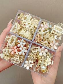 2/6/15/20pcs Elegant Alloy Mini Hair Clips For Women Half-Up Hairstyle Decoration, Pearl Rhinestone Hair Clips, Simple Daily Hair Accessories - Multicolor - View 1