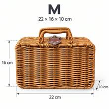 1pc Woven Handbag Cosmetic Storage Box, Wedding Gift Box, Bridesmaid Gift Box, Rattan Storage Basket, Travel Camping Photo Prop, Autumn Home Decor, Christmas Home Decor - Brown - View 14