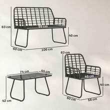 4-Piece Rattan Garden Furniture Set, Outdoor Patio Sofa Set With Loveseat, 2 Armchairs & Glass Coffee Table, PE Rattan Seating Set For Balcony & Small Patio - Black - View 6