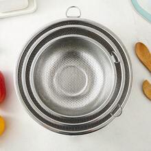 1/3pcs Stainless Steel Silver Colander With Single Handle, Quick Drainage, Reusable, Suitable For Washing Pasta, Fruits, Vegetables, Rice, And Storing And Drying Utensils, Kitchen Home Fruit And Vegetable Washing Basket, Fruit Bowl, Kitchen Utensils. - Multiple Sizes - View 10