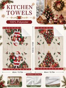 2PCS Kitchen Towel, Christmas Santa Claus & Christmas Tree Pattern Kitchen Towel Dish Cloth, American Vintage Style 40*60cm Rectangular Soft Microfiber Cleaning Kitchen Towel, Perfect For Kitchen, Dining Room And Bathroom Use, Kitchen Decor, Home Decor, Neighbor Housewarming Gift, Dish Cloth - Multicolor - View 4