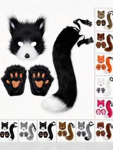 Funny Mask 11 Colors Christmas Gift Cosplay Set Cute Fox Mask Plush Gloves Sexy Style Fox Wolf Tail Mask 3 Pieces Set Christmas - Set - View 10
