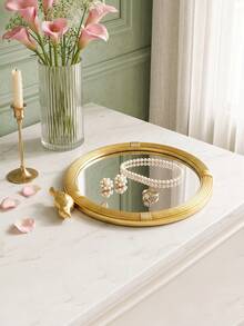 1PC Gold Bird Decorative Mirror Tray, Mirror Tray, Jewelry Storage Dish, Oval Gold-Rimmed Jewelry Display Dish, Suitable For Bedroom Vanity And Entryway Tabletop Display, Soft Decor Decorative Item To Create Atmosphere. Suitable For Placing Jewelry, Necklaces, Earrings, Rings On Vanity, Also Can Be Used As Home Tabletop Soft Decor Item Or Photography Backdrop Prop - Gold - View 3