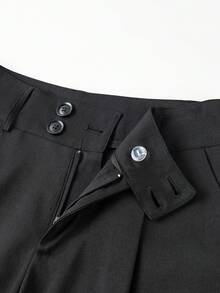 High Waist Double Button Pleated Wide Leg Suit Pants With Pockets, Commuter Office Style - Black - View 6