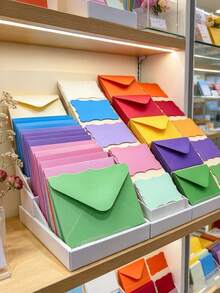 100pcs/Set, 50 Mini Colorful Western Style Envelopes + 50 Wavy Edge Greeting Cards, With Blank Memo Cards, Premium Self-Adhesive Seal, Mixed Colors, Small Business Card Size, Suitable For Weddings, Parties, New Year And Christmas - Multicolor - View 2