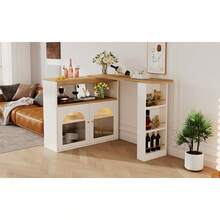 Modern Extendable Kitchen Island Table (138-193X39X105CM), Extendable Dining Table With Storage, Bar Bistro Table, Swivel, Dining Room, White - 1 - View 8
