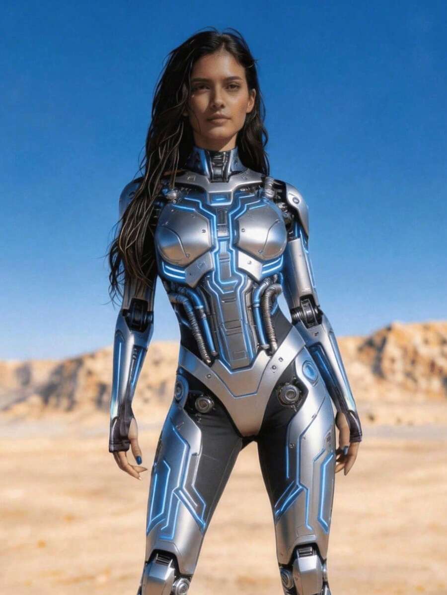 Future Warrior Jumpsuit, Music Festival Cosplay Stage Performance Outfit, Music Festival Party Rave Y2K Halloween Party Role Play - Blue - View 1