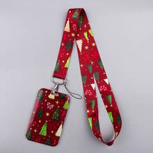 Red Christmas Tree Pattern Lanyard Card Holder, Durable Neck Strap With ID Holder, Portable Name Tag Holder, Christmas Holiday Gift Accessory - Multicolor - View 6