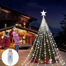USB Christmas Tree Star Waterfall Lights, Popular Holiday Decoration Lights With Star-Shaped Pendant, Hanging Light Strings Create Beautiful Waterfall Lighting Effect. Available In 3 Specifications, 2M 196LEDs Version With 9 Light Strips, Multi-Layered Hanging Design. USB Powered, Plug And Play, Compatible With Power Bank, Adapter, Computer USB Port - USB Christmas Tree Star Waterfall Lights - View 12