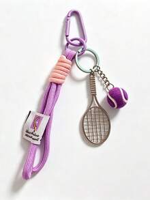 1pcTennis Racket Keychain, Colorful Braided Lanyard, Cute Ins Style Bag Charm, Sporty Key Ring Pendant Gift For Students - Multicolor - View 12