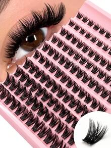 Asiteo 120Pcs D Curling Clusters Lashes Natural Fluffy Soft Faux Mink Eyelashes Extension Individual Eyelashes - DIY Clusters Eyelashes At Home Wispy Thick Eyelashes Reusable, Suitable For Holidays And Parties - D - View 1