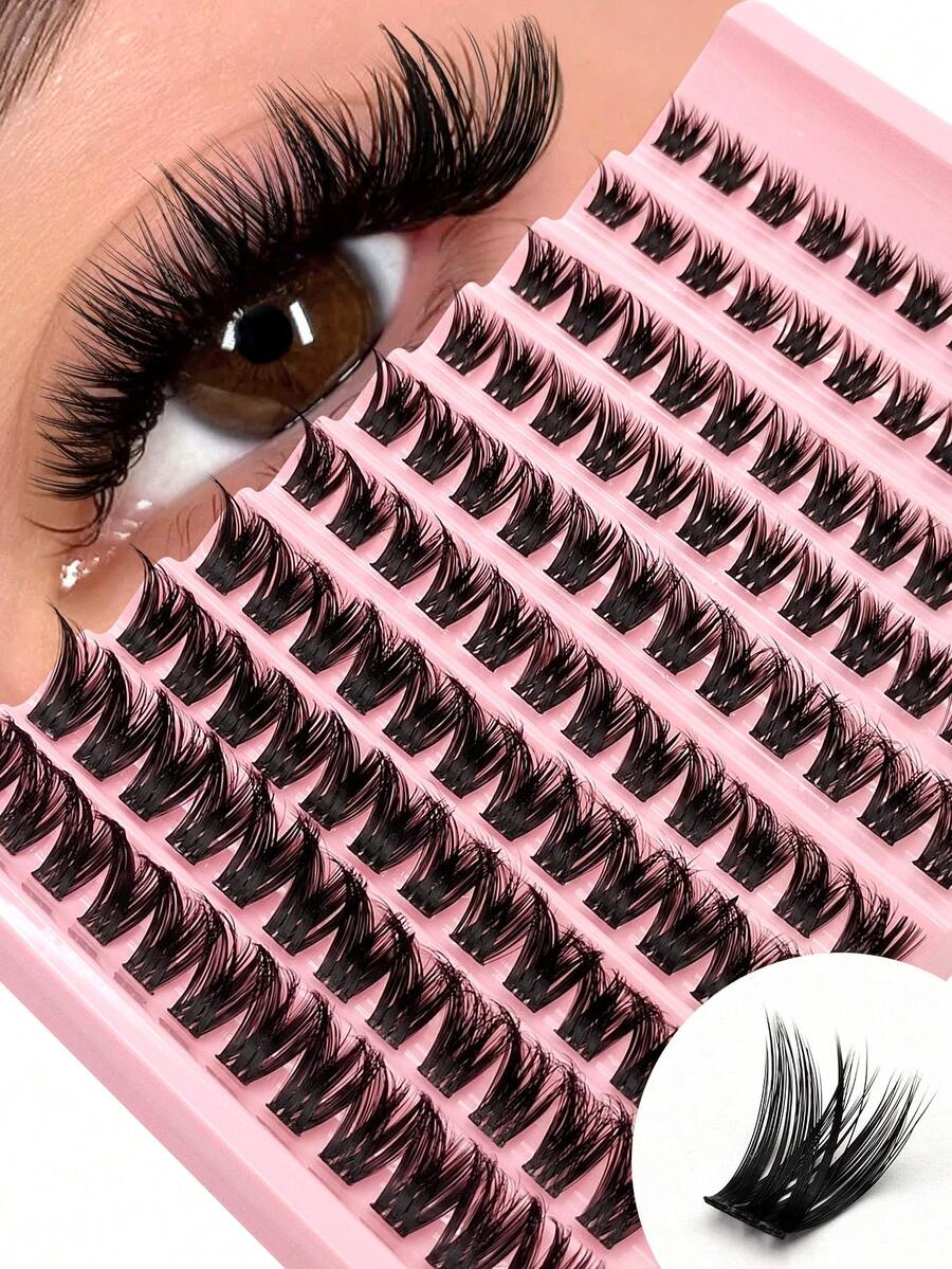 Asiteo 120Pcs D Curling Clusters Lashes Natural Fluffy Soft Faux Mink Eyelashes Extension Individual Eyelashes - DIY Clusters Eyelashes At Home Wispy Thick Eyelashes Reusable, Suitable For Holidays And Parties - D - View 1