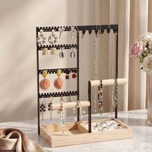 1pc French Luxury Vintage Wooden Desktop Jewelry Organizer Rack, Earring & Necklace Display Stand, Minimalist Nordic Style Jewelry Storage Rack - Multicolor - View 5