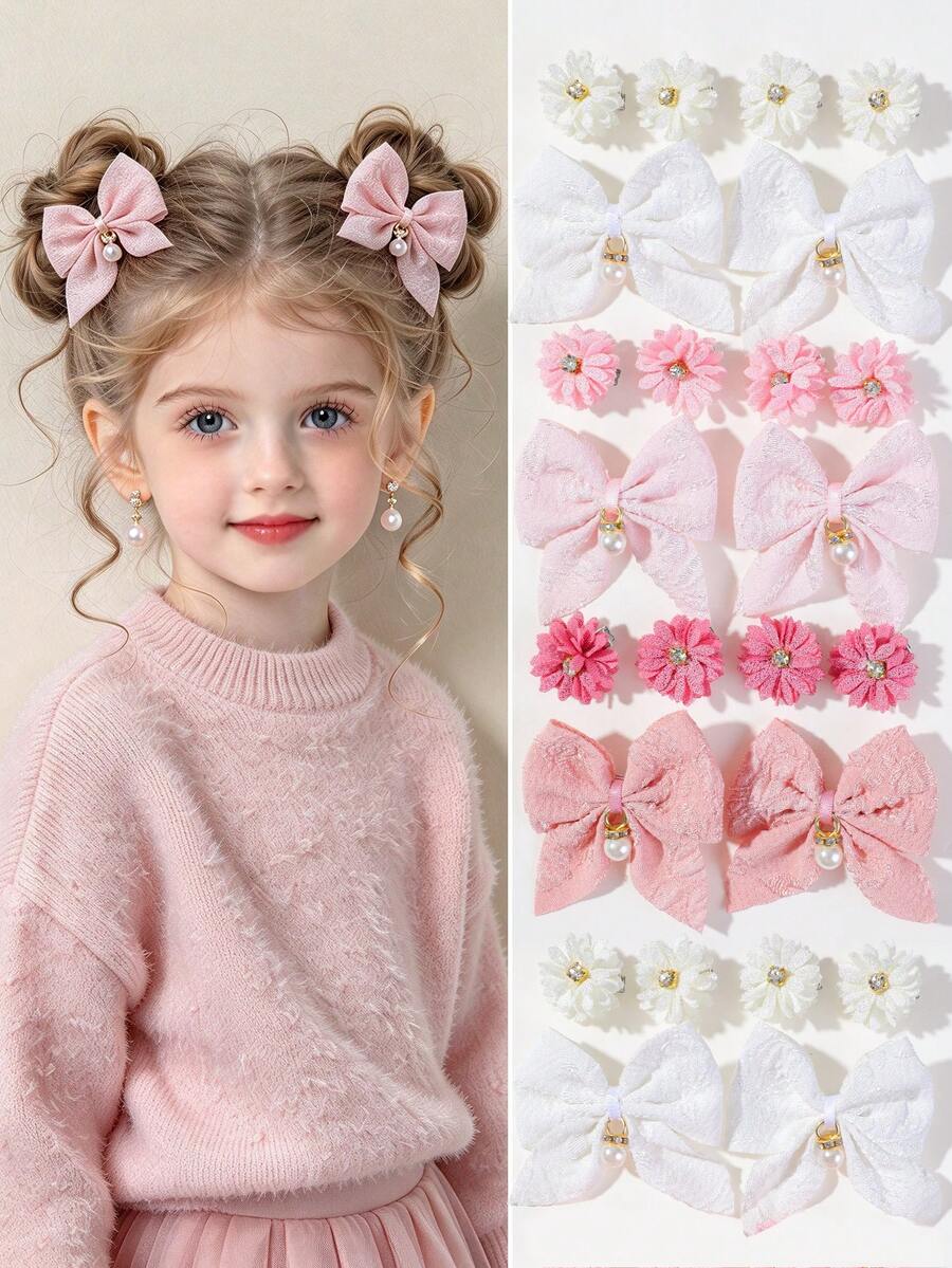 12 Peças Presilhas de Cabelo Infantis para Meninas, Rosa e Branco ...