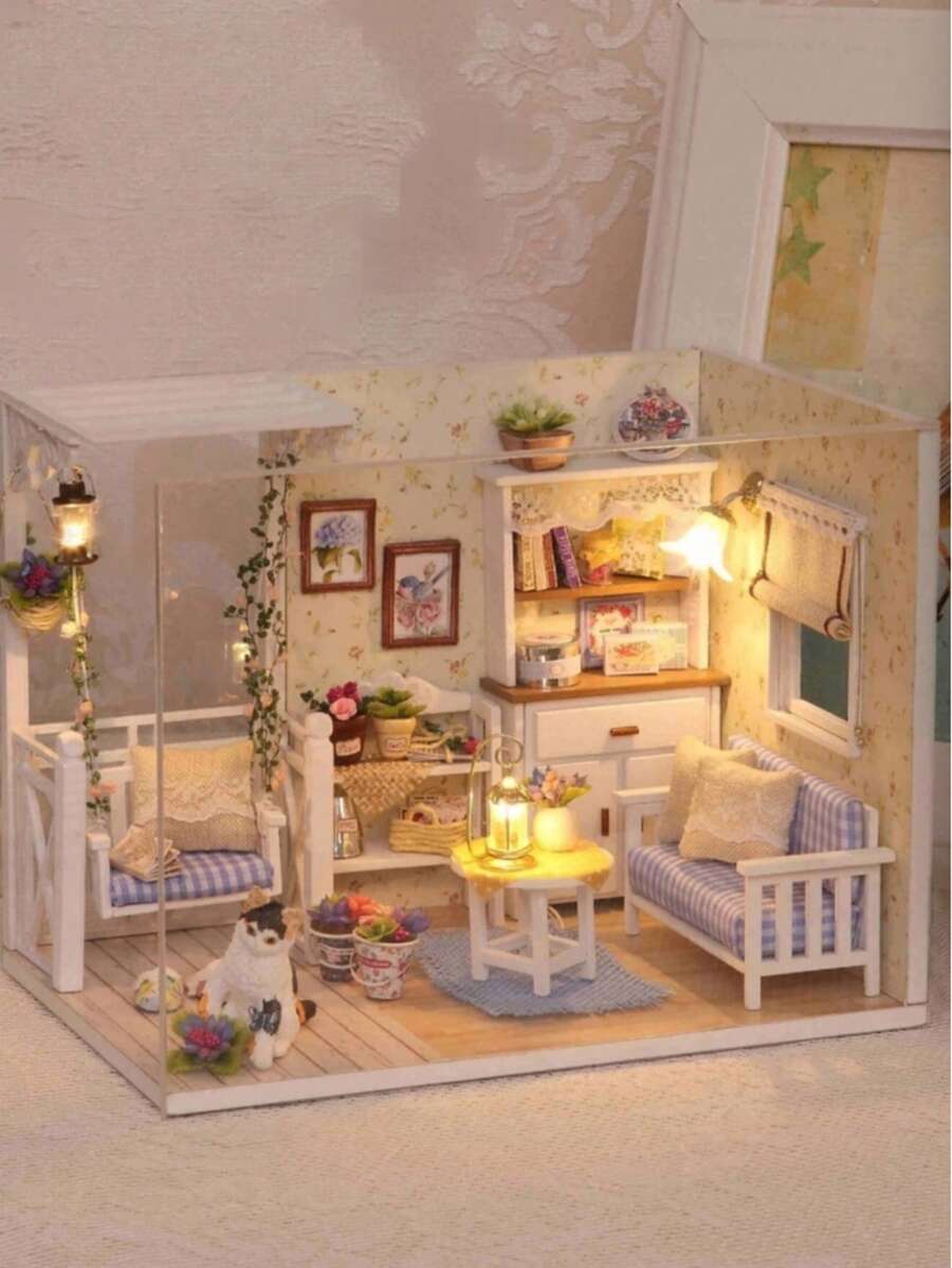 Assembled House Model Home Decor Set Creative Room Bedroom Decoration With Furniture Building Set Assembled Dollhouse Miniature DIY Handmade 3D Puzzle Toy Gift