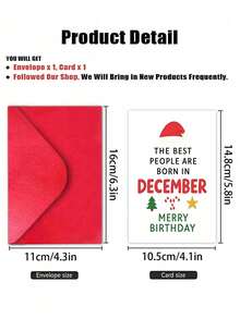 1pc Christmas December Birthday Greeting Card, The Best People Are Born In December Blessing Card, Christmas Theme Happy Birthday Card With Red Envelope, Christmas Birthday Blessing Card For Friends And Family Born In December - Multicolor - View 7