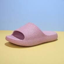 New Couple Indoor 3D Printed Pattern Soft Sole Slippers, Comfortable Odorless Anti-Slip Non-Stink EVA Material Bathroom Shower Home Slippers, Fashion Design Home Slippers Anti-Slip Wear-Resistant Dual-Use Beach Strap Slides - Pink - View 5