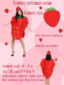 2pcs/Set Hot-Selling Strawberry Outfit, Includes Hat And Clothes, Suitable For Holiday Parties And Dance Events, Multiple Colors Available - Multicolor - View 4
