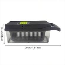 14-In-1 Manual Vegetable And Fruit Slicer With Container, Multi-Function Vegetable Processing Tool With Interchangeable Blades, Drain Basket And Storage Box. Ergonomic Design, Suitable For Onion, Carrot, Cucumber - Ideal For Home Kitchen And Holiday Parties, Cucumber, Cucumber, Cheese Grater, Green Cucumber, Kitchen Chopper, Mandoline Green, Mandoline Green, Kitchen Gadget - Multicolor - View 4