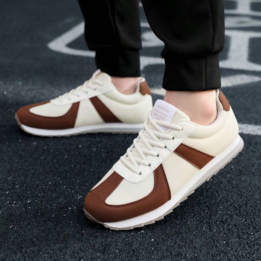 New Vintage Unisex Lightweight Comfortable Breathable Mesh Patchwork Casual Sports Shoes - Brown - View 1