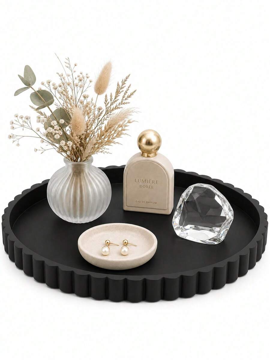 12-Inch Lace Round Silicone Bathroom Tray, Ideal For Storing Cosmetics, Jewelry, Candles, Soap Dispensers, Modern Bathroom Decor, Coffee Table Decor, Candles, Perfumes And Plant Display Trays