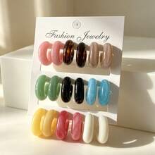 1 Pair / 9 Pairs New Resin Colorful Bold C-Shaped Hoop Earring Set, Bohemian Style Jewelry, Suitable For Daily Wear And Parties - Multicolor - View 2